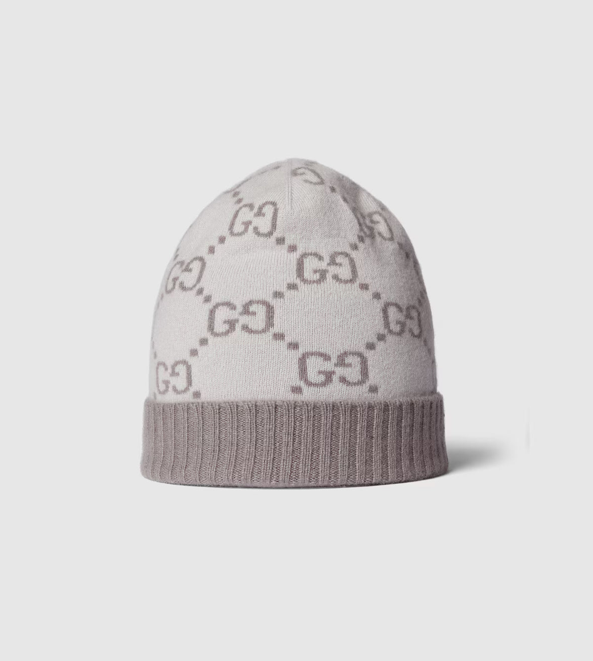Bonnet et Ăcharpe en jacquard de cachemire GG ivoire et gris clair